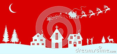 Santa Claus flyin on Christmas sleigh over the housses in the night â€“ stock vector Vector Illustration